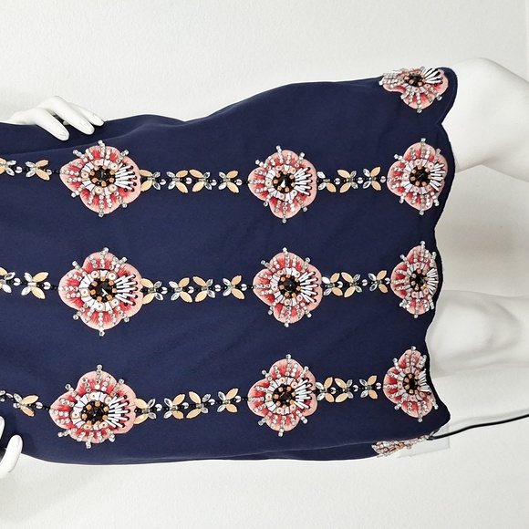 Banana Republic Navy Blue Unique Bohemian Jewel Embellished Cocktail Dress Sz.S - Picture 5 of 12